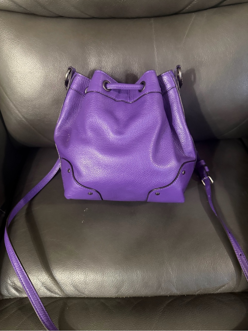 Coach Purple Pebbled Leather Drawstring Crossbody - Picture 2 of 12